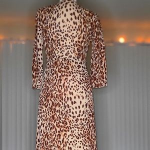 Reformation Alessandra Animal Print 3/4 Sleeves Wrap High Slit Midi Dress size S